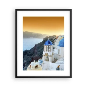 Póster en marco negro - Santorini - el abrazo a las rocas - 40x50 cm