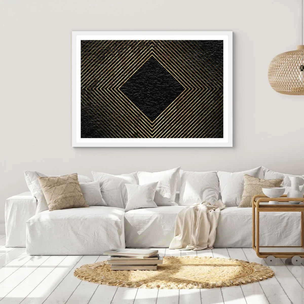 Póster en marco blanco - Geometría al estilo glamour - 50x40 cm
