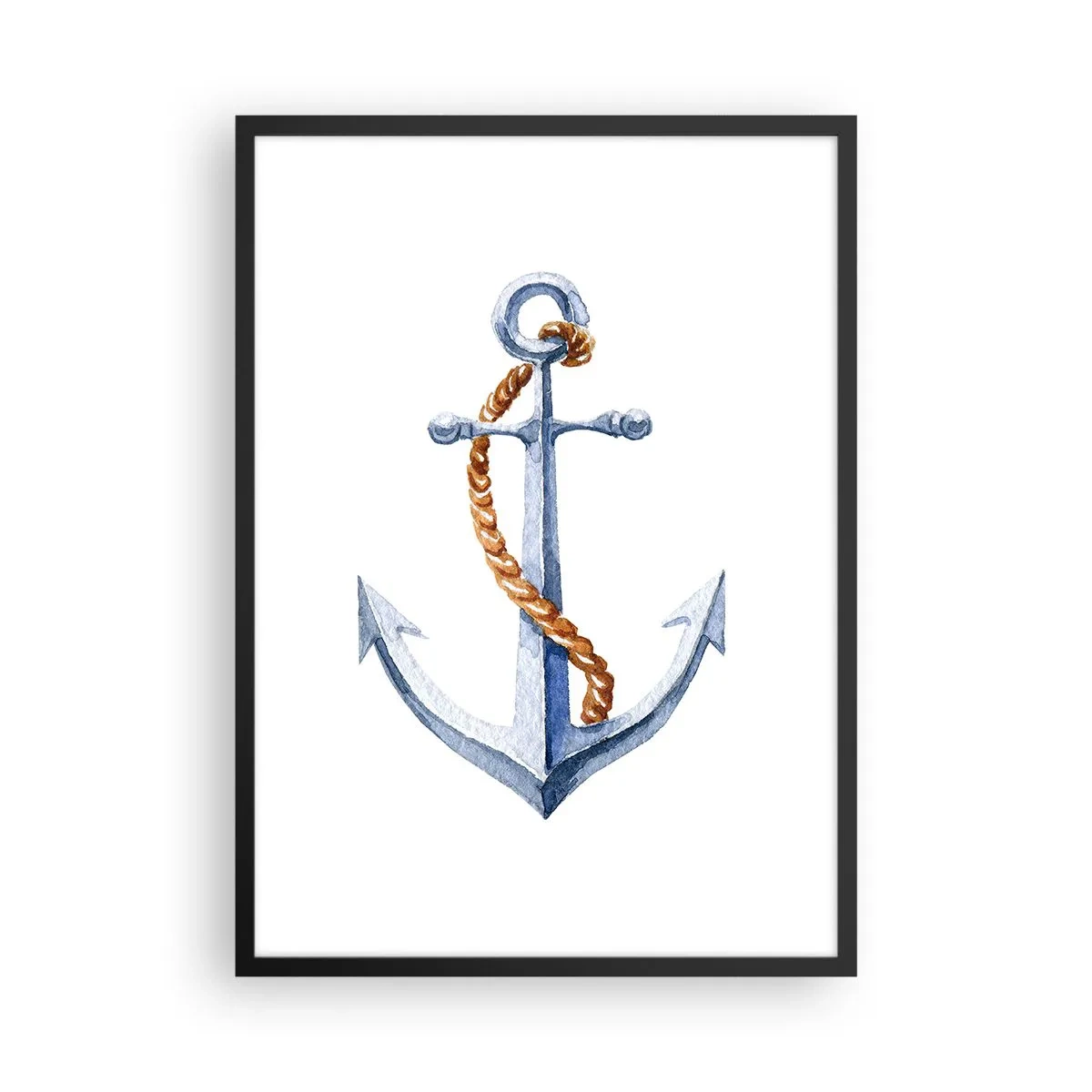Póster en marco negro - Ancla con cuerda en estilo acuarela - 50x70cm - ¡Ah, aventura! - Decoración de pared moderna para salón y dormitorio ARTTOR