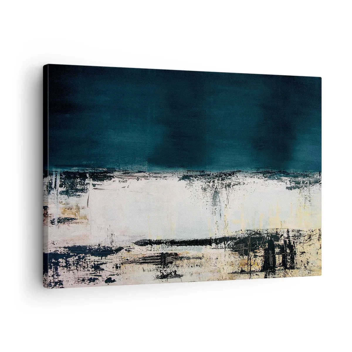 Cuadro sobre lienzo - Impresión de Imagen - Composición horizontal abstracta en tonos azul marino y blanco. - 70x50cm - Composición horizontal - Decoración de pared moderna para salón y dormitorio ARTTOR