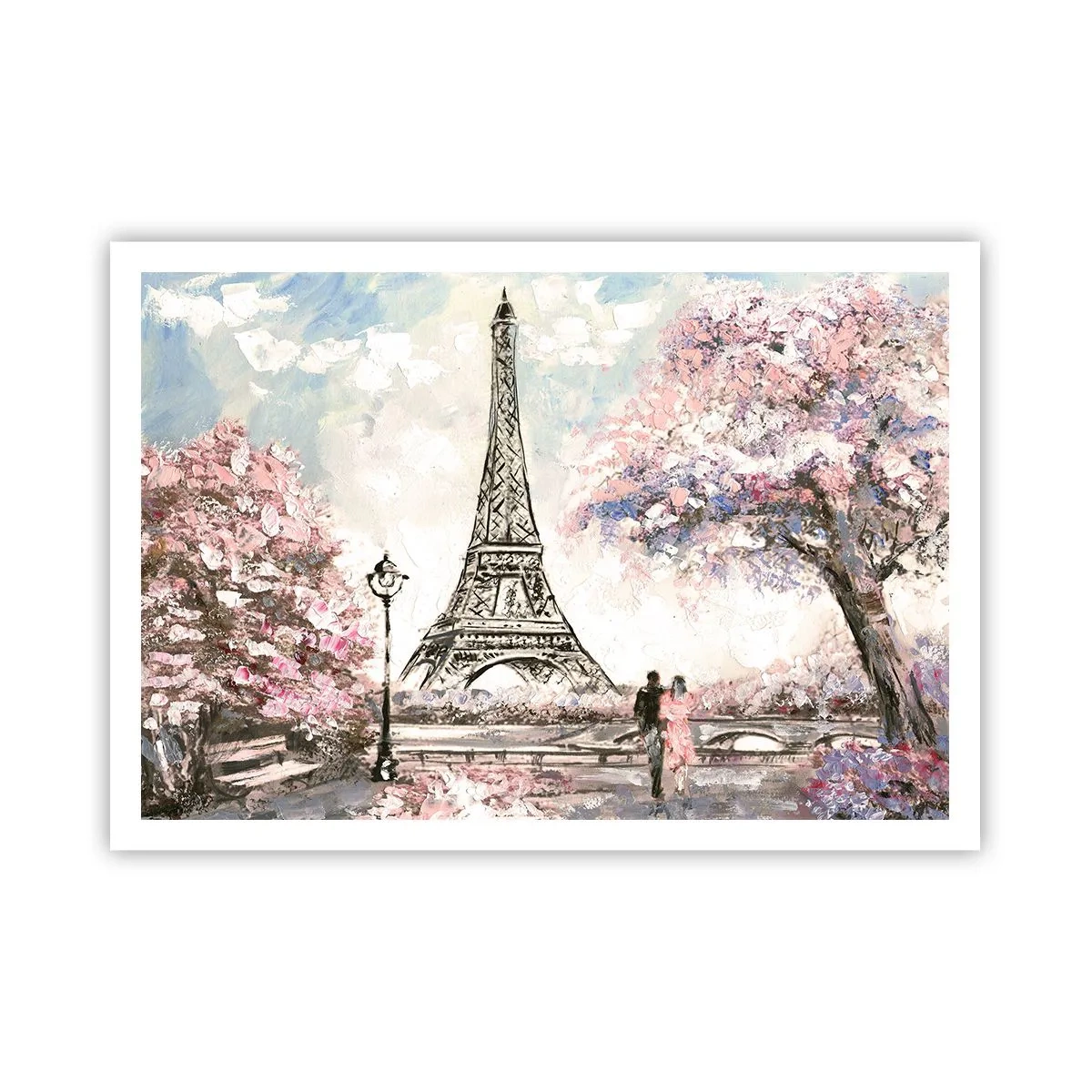Póster - La Torre Eiffel rodeada de árboles en flor. - 100x70cm - Un paseo por París en abril - Decoración de pared moderna para salón y dormitorio ARTTOR