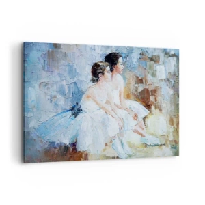 Cuadro sobre lienzo - Impresión de Imagen - Dos bailarinas vestidas de blanco se relajan sobre un fondo pastel. - 120x80cm - Cisnes jóvenes descansando - Decoración de pared moderna para salón y dormitorio ARTTOR