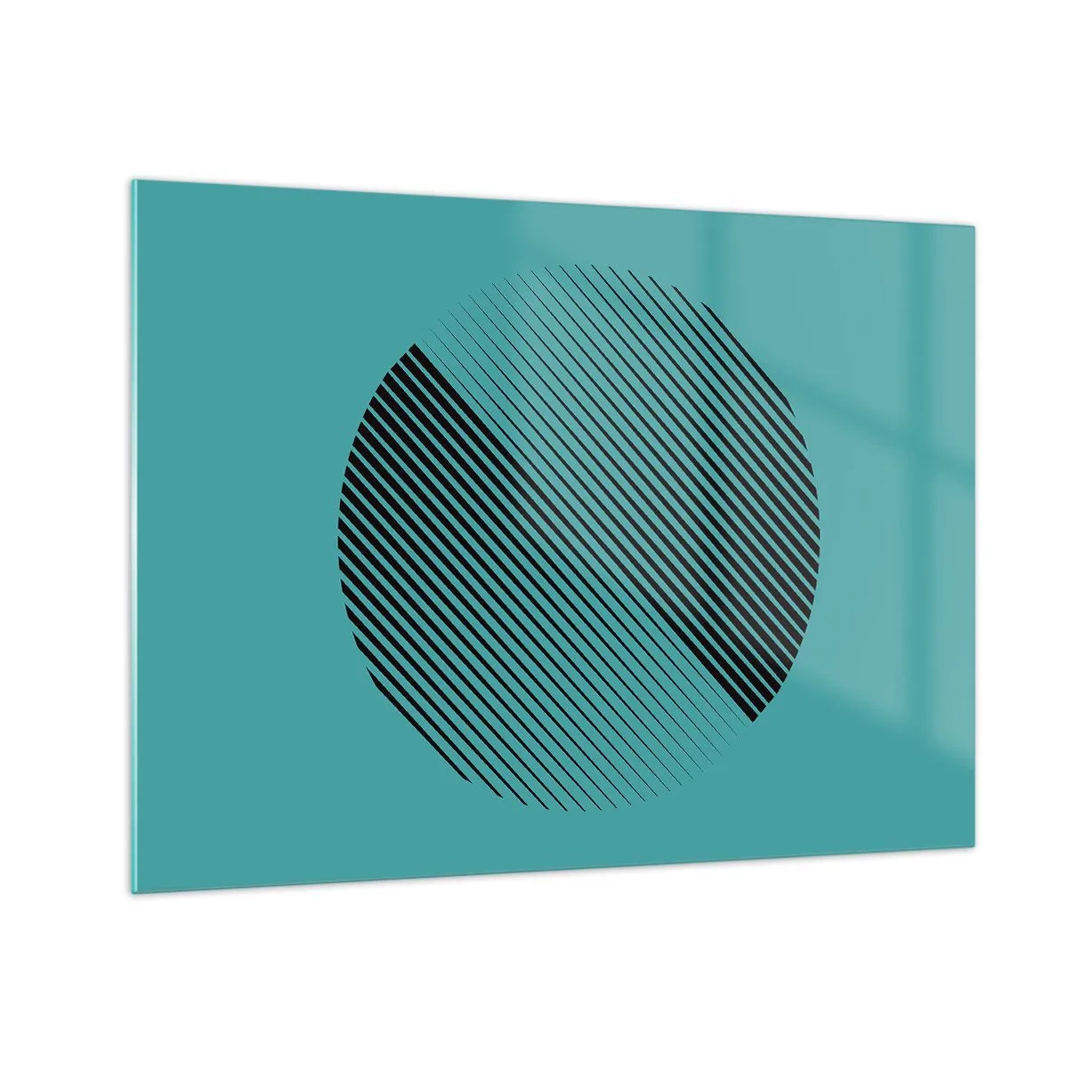 Cuadro sobre vidrio - Impresiones sobre Vidrio - Líneas negras que forman un círculo sobre un fondo turquesa. - 70x50cm - El círculo: una variación geométrica - Decoración de pared moderna para salón y dormitorio ARTTOR