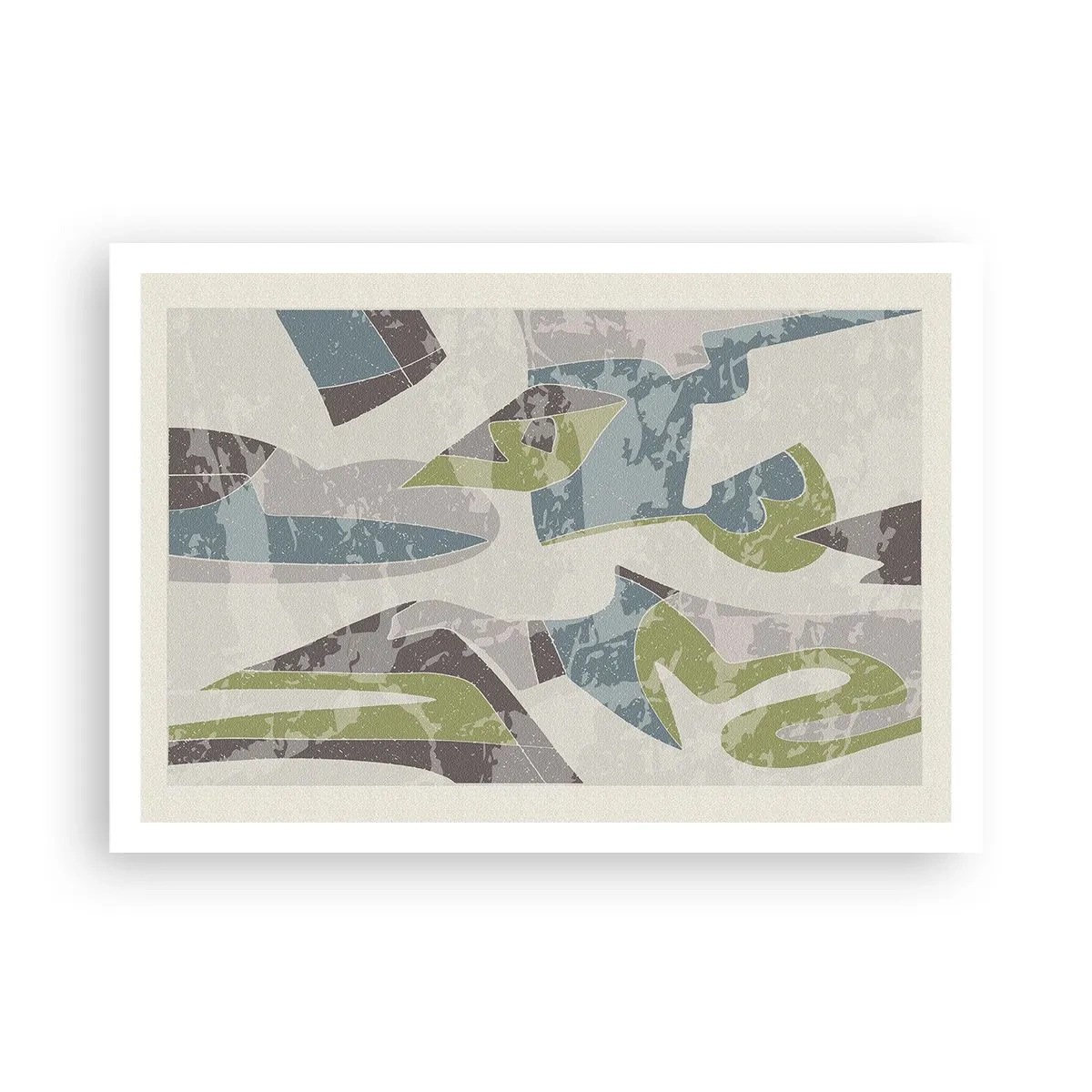 Póster - Formas abstractas en verde y azul sobre un fondo claro - 100x70cm - Composición tras vidriera - Decoración de pared moderna para salón y dormitorio ARTTOR