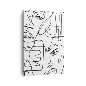 Cuadro sobre lienzo - Impresión de Imagen - Un dibujo minimalista de una cara con líneas sobre un fondo claro. - 70x100cm - Entre emociones enredadas - Decoración de pared moderna para salón y dormitorio ARTTOR