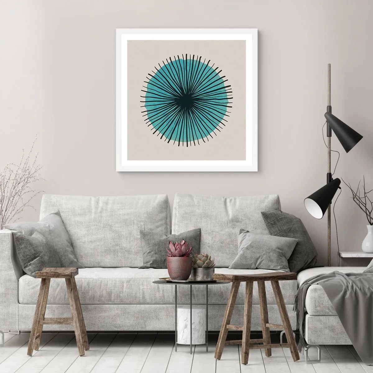 Póster en marco blanco - Radiante en azul - 40x40 cm