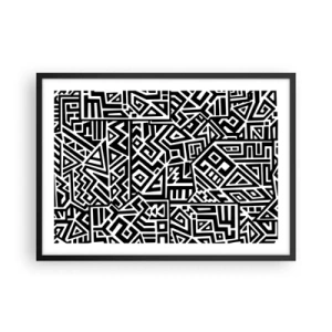 Póster en marco negro - Patrones geométricos en blanco y negro inspirados en la cultura precolombina. - 70x50cm - Composición precolombina - Decoración de pared moderna para salón y dormitorio ARTTOR