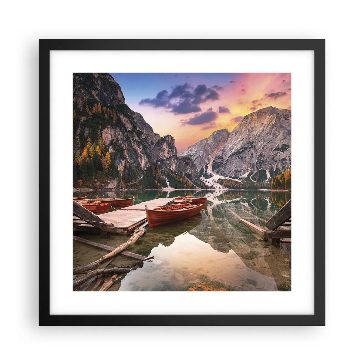 Póster en marco negro - Espejo entre montañas - 40x40 cm