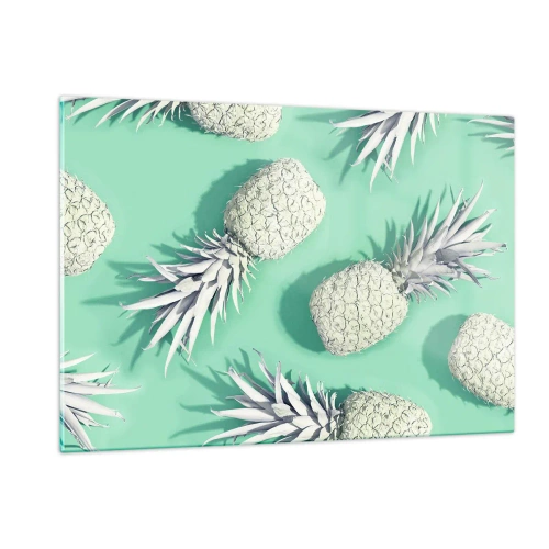 Cuadro sobre vidrio - Impresiones sobre Vidrio - Piñas blancas sobre un fondo de menta en una composición artística. - 120x80cm - Van bien con la menta - Decoración de pared moderna para salón y dormitorio ARTTOR