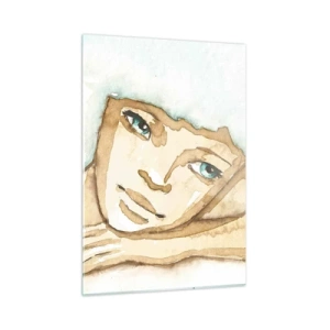 Cuadro sobre vidrio - Impresiones sobre Vidrio - Una figura sutil de una mujer con un árbol sobre un fondo de colores de acuarela. - 50x70cm - El árbol de la poesía crece en el silencio - Decoración de pared moderna para salón y dormitorio ARTTOR