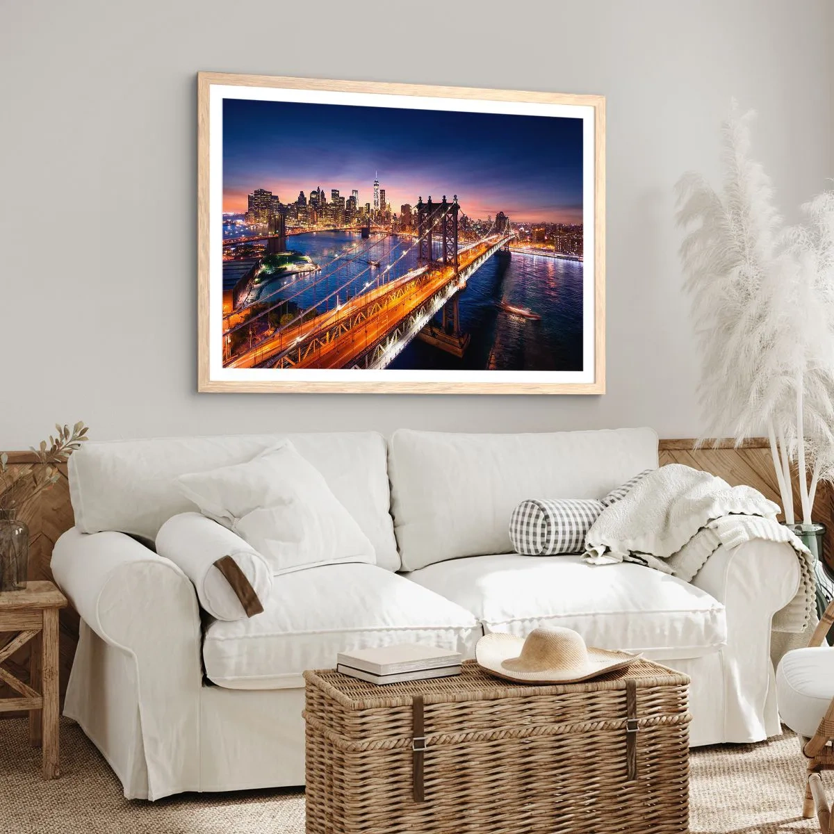 Póster en marco roble claro - Un puente luminoso hacia el corazón de la ciudad - 40x30 cm