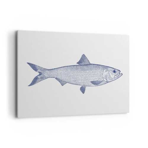 Cuadro sobre lienzo - Impresión de Imagen - Ilustración de un pez en tonos azules sobre un fondo claro. - 120x80cm - Saludos desde los mares del norte - Decoración de pared moderna para salón y dormitorio ARTTOR