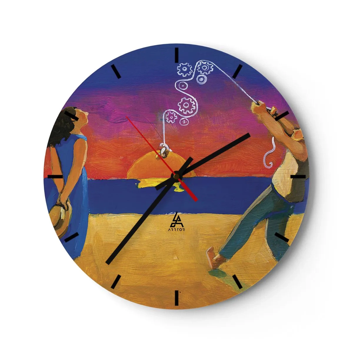 Reloj de pared - Reloj de vidrio - Ilustración colorida de una pareja en una playa al atardecer - 30x30cm - Mucho más que una estrella del cielo - Decoración de pared moderna para salón, cocina y dormitorio ARTTOR