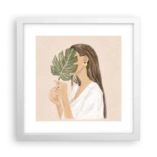 Póster en marco blanco - Retrato misterioso con un abanico - 30x30 cm