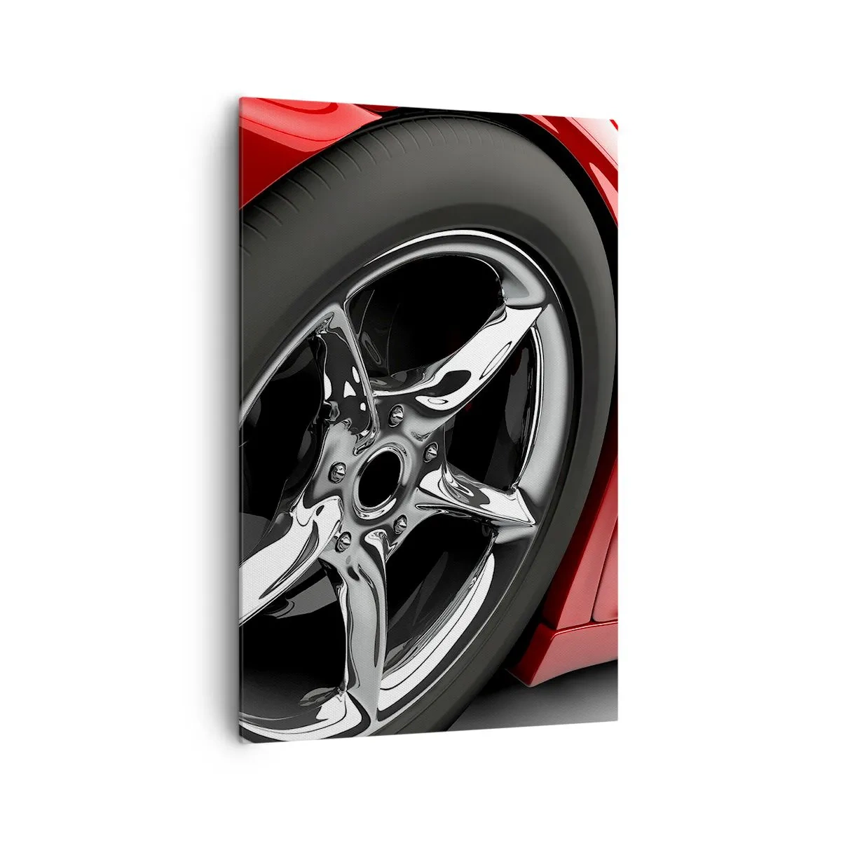 Cuadro sobre lienzo - Impresión de Imagen - Coche deportivo rojo con ruedas cromadas - 80x120cm - Creado para la velocidad - Decoración de pared moderna para salón y dormitorio ARTTOR
