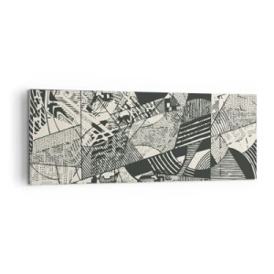 Cuadro sobre lienzo - Impresión de Imagen - Patrones abstractos geométricos en tonos verdes sobre un fondo claro - 140x50cm - La dinámica del presente - Decoración de pared moderna para salón y dormitorio ARTTOR