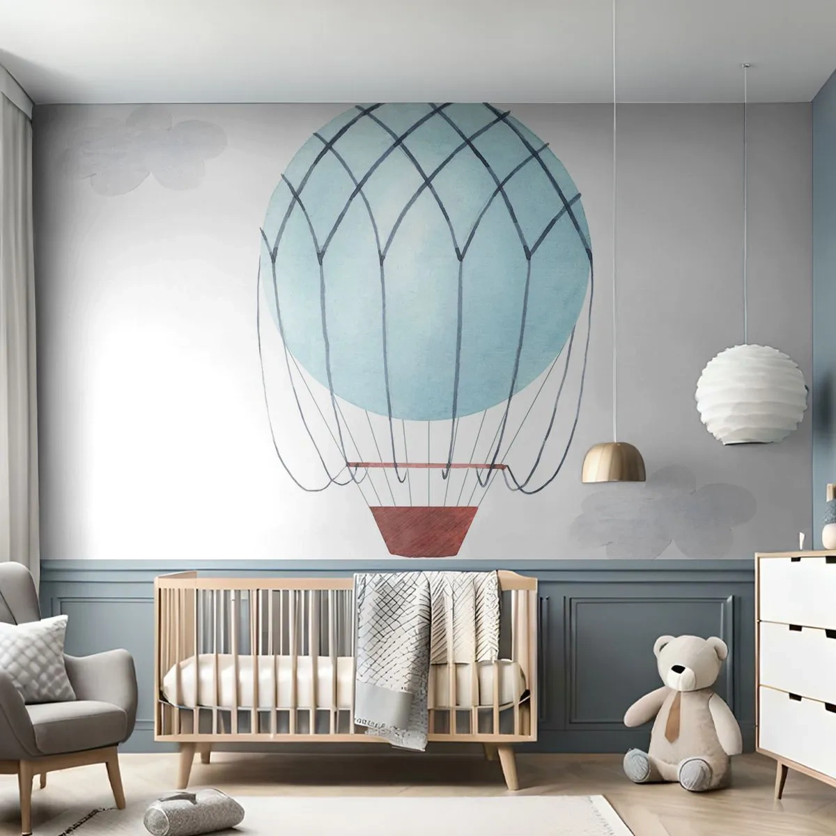 Fotomural Premium Canvas - Acariciando las nubes - Para niños, Globo, Minimalismo - 300x210 cm