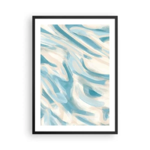 Póster en marco negro - Ondas abstractas en tonos azules y beige - 50x70cm - Brisas primaverales - Decoración de pared moderna para salón y dormitorio ARTTOR
