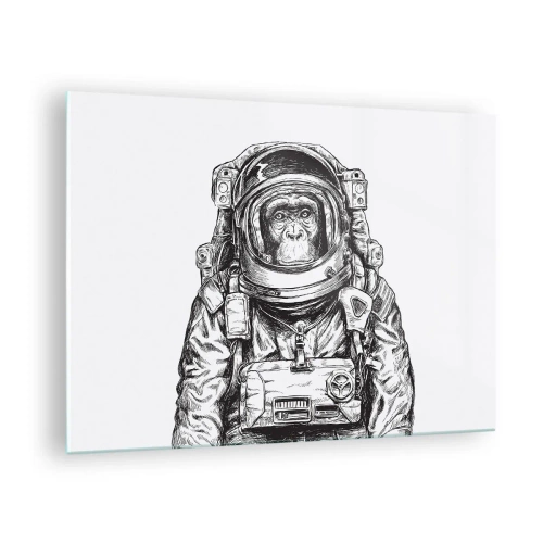 Cuadro sobre vidrio - Impresiones sobre Vidrio - Boceto de un mono con traje de astronauta sobre un fondo blanco. - 70x50cm - Evolución alternativa - Decoración de pared moderna para salón y dormitorio ARTTOR