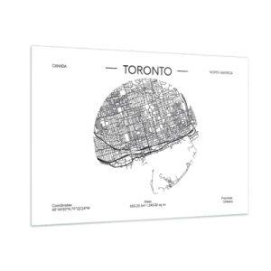 Cuadro sobre vidrio - Impresiones sobre Vidrio - Un mapa minimalista de Toronto con una cuadrícula de calles. - 100x70cm - Anatomía de Toronto - Decoración de pared moderna para salón y dormitorio ARTTOR