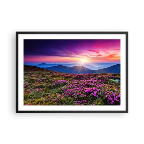 Póster en marco negro - Prado de montaña con flores al atardecer - 70x50cm - Dulce aroma a frescura - Decoración de pared moderna para salón y dormitorio ARTTOR