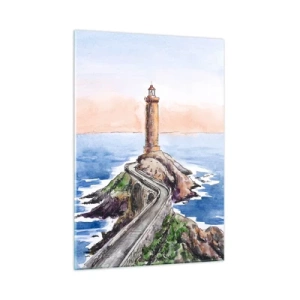 Cuadro sobre vidrio - Impresiones sobre Vidrio - Un faro en un promontorio rocoso rodeado de un mar en calma. - 50x70cm - Frente al mar - Decoración de pared moderna para salón y dormitorio ARTTOR