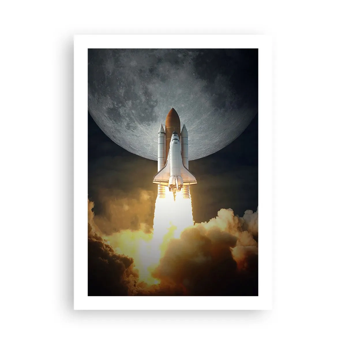 Póster - Lanzamiento del transbordador espacial con la Luna al fondo - 50x70cm - El comienzo de una aventura sobrenatural - Decoración de pared moderna para salón y dormitorio ARTTOR