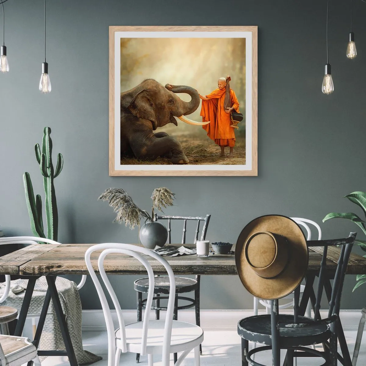 Póster en marco roble claro - Un encuentro en un viaje - 60x60 cm