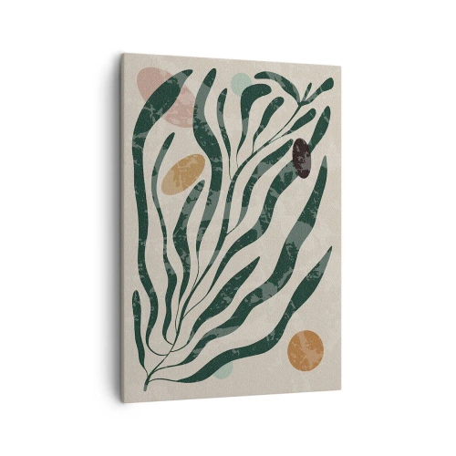 Cuadro sobre lienzo - Impresión de Imagen - Líneas y formas orgánicas en verde y beige. - 50x70cm - Entre verdes - Decoración de pared moderna para salón y dormitorio ARTTOR