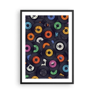 Póster en marco negro - Una colección de discos de vinilo coloridos. - 50x70cm - Colores de los clásicos - Decoración de pared moderna para salón y dormitorio ARTTOR