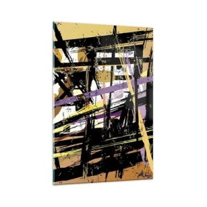 Cuadro sobre vidrio - Impresiones sobre Vidrio - Líneas y formas abstractas sobre un fondo beige - 80x120cm - Corte afilado - Decoración de pared moderna para salón y dormitorio ARTTOR