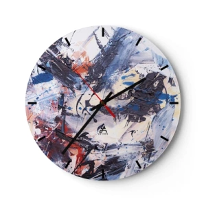Reloj de pared - Reloj de vidrio - Pinceladas abstractas en colores dinámicos - 30x30cm - Danza loca de la abstracción - Decoración de pared moderna para salón, cocina y dormitorio ARTTOR