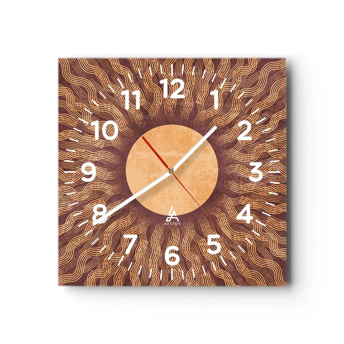 Reloj de pared - Reloj de vidrio - Icono del sol - 30x30 cm