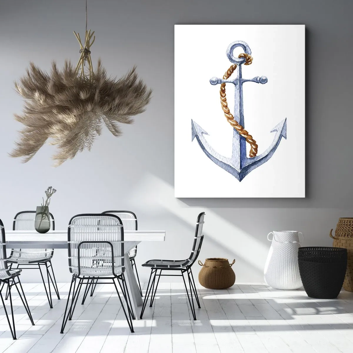 Cuadro sobre lienzo - Impresión de Imagen - Ancla con cuerda en estilo acuarela - 50x70cm - ¡Ah, aventura! - Decoración de pared moderna para salón y dormitorio ARTTOR