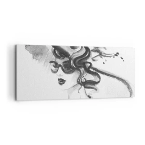 Cuadro sobre lienzo - Impresión de Imagen - Mujer elegante con sombrero en estilo blanco y negro - 120x50cm - Una dama con carácter - Decoración de pared moderna para salón y dormitorio ARTTOR