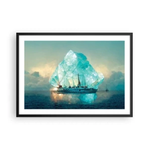 Póster en marco negro - Un barco con un majestuoso iceberg al fondo. - 70x50cm - Diamante ártico - Decoración de pared moderna para salón y dormitorio ARTTOR