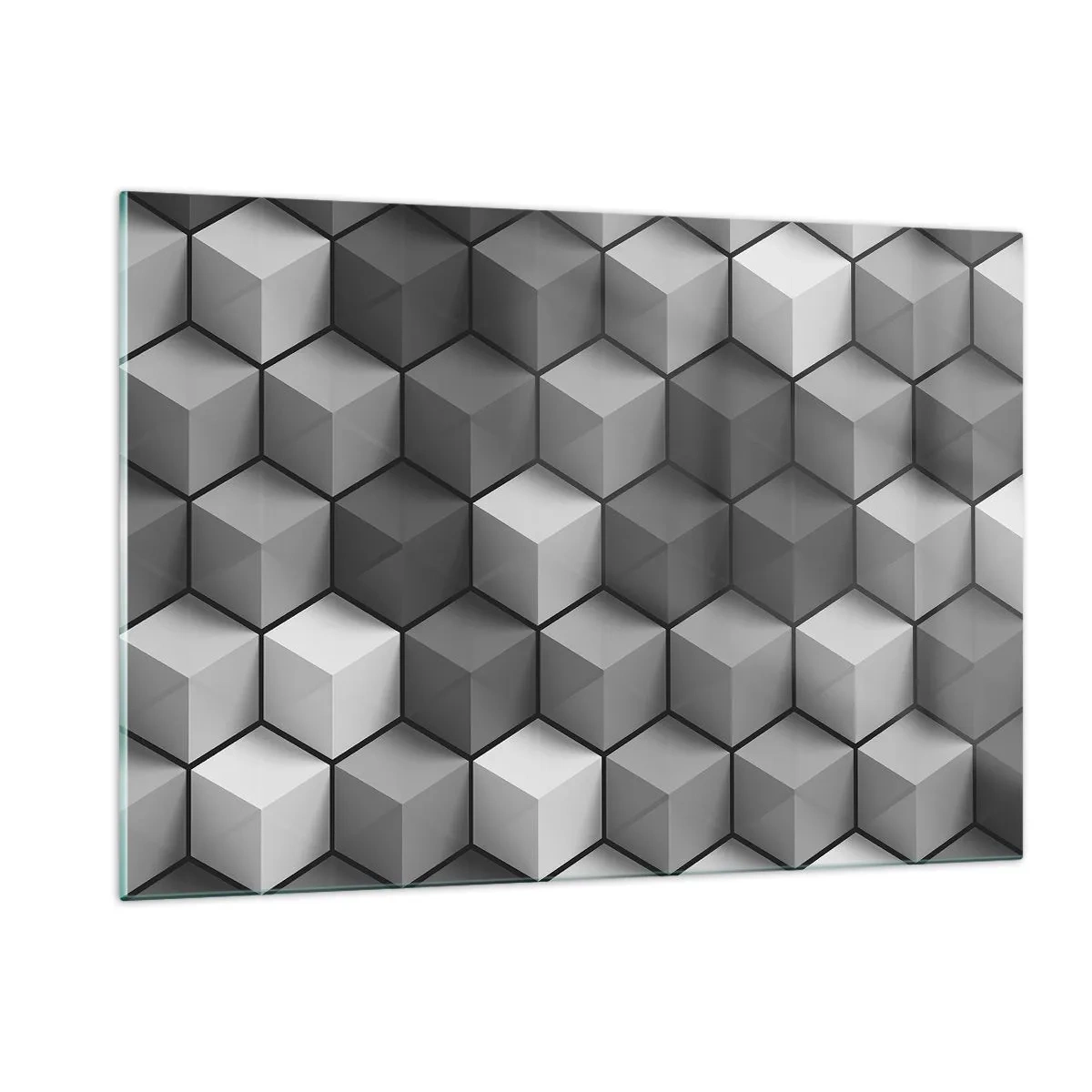 Cuadro sobre vidrio - Impresiones sobre Vidrio - Cubos geométricos en tonos de gris - 120x80cm - Rompecabezas cubista - Decoración de pared moderna para salón y dormitorio ARTTOR
