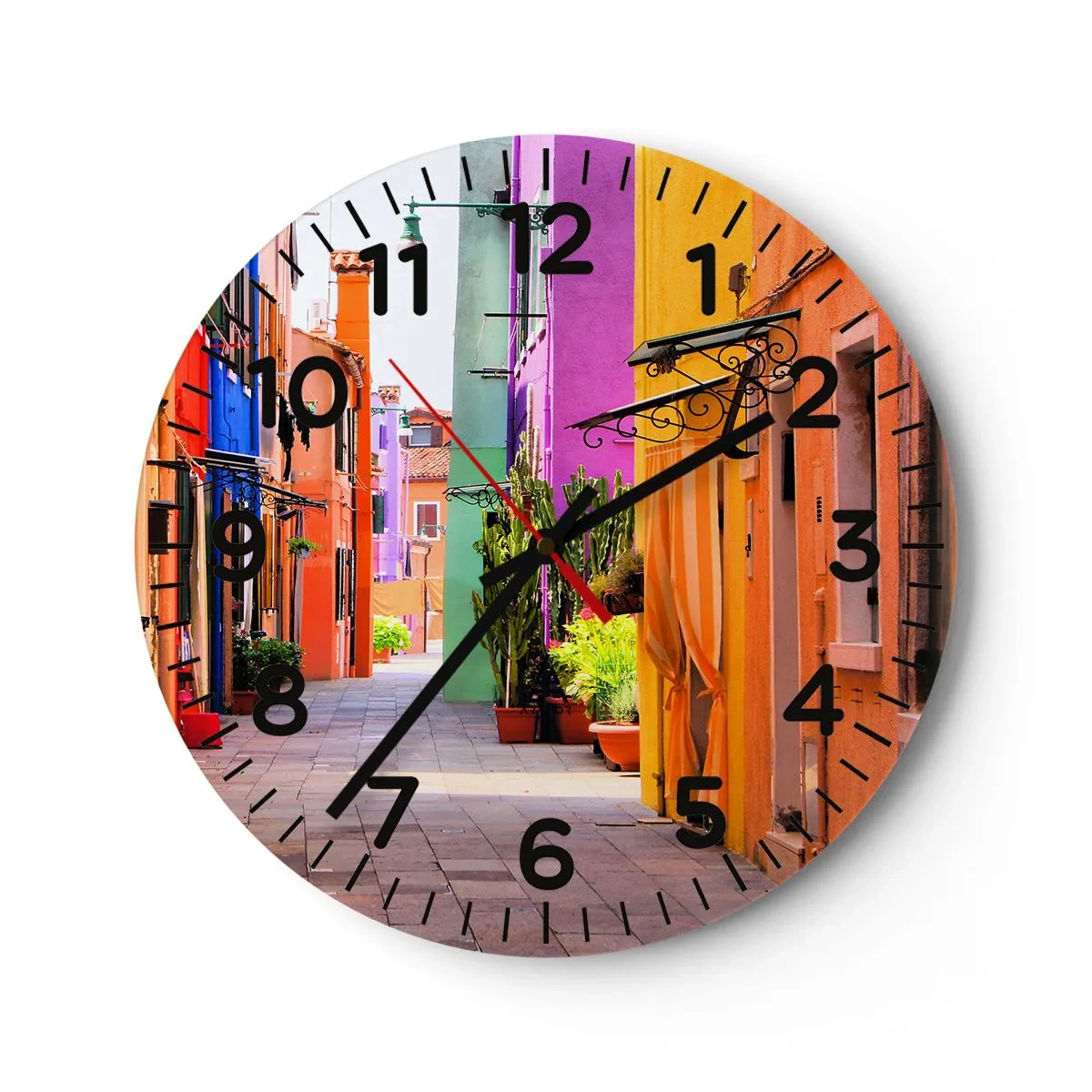Reloj de pared - Reloj de vidrio - El callejón arco iris - 30x30 cm