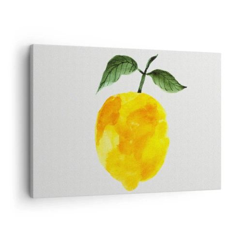 Cuadro sobre lienzo - Impresión de Imagen - Limón de acuarela con hojas verdes sobre un fondo claro. - 70x50cm - Cómo conocer el sabor del sol - Decoración de pared moderna para salón y dormitorio ARTTOR