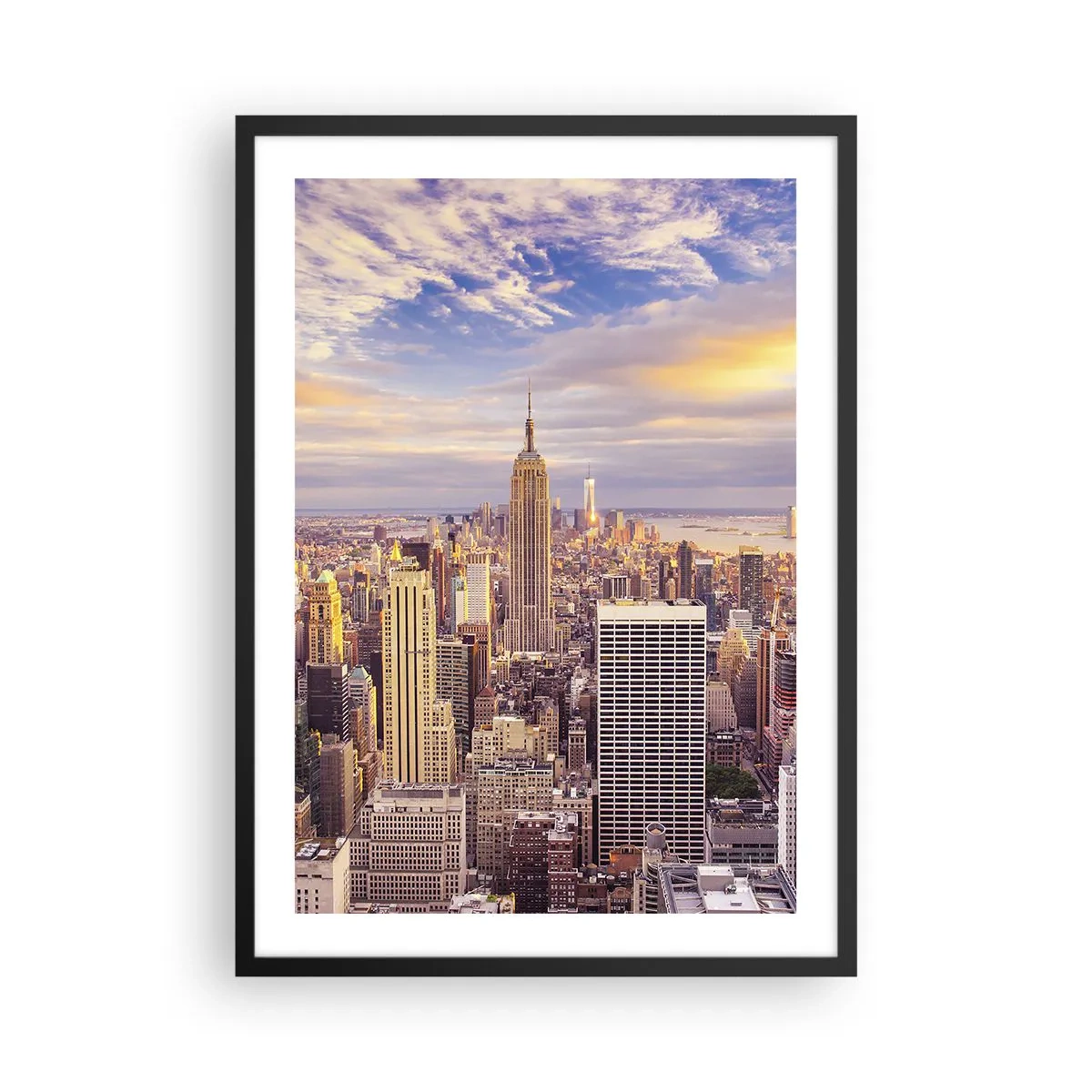Póster en marco negro - Panorama de la ciudad de Nueva York desde el Empire State Building al atardecer - 50x70cm - Alcanzar las nubes - Decoración de pared moderna para salón y dormitorio ARTTOR