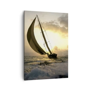 Cuadro sobre lienzo - Impresión de Imagen - Veleros en el mar durante la puesta de sol - 50x70cm - En contra y a favor del viento - Decoración de pared moderna para salón y dormitorio ARTTOR