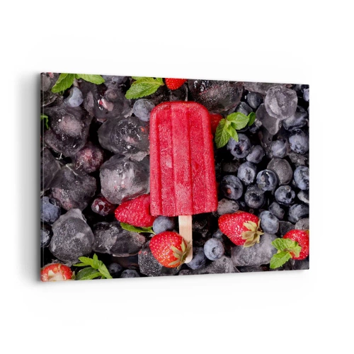 Cuadro sobre lienzo - Impresión de Imagen - Paleta roja rodeada de fruta y hielo. - 100x70cm - El sabor del verano caluroso - Decoración de pared moderna para salón y dormitorio ARTTOR