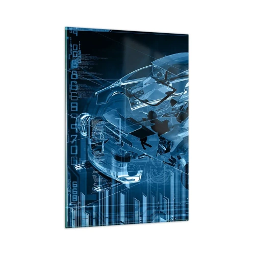 Cuadro sobre vidrio - Impresiones sobre Vidrio - Un dibujo técnico moderno de un automóvil con elementos estructurales. - 80x120cm - Anatomía del ingeniero - Decoración de pared moderna para salón y dormitorio ARTTOR