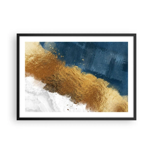 Póster en marco negro - Una composición abstracta en tonos dorados, azules y blancos. - 70x50cm - Los colores del verano - Decoración de pared moderna para salón y dormitorio ARTTOR