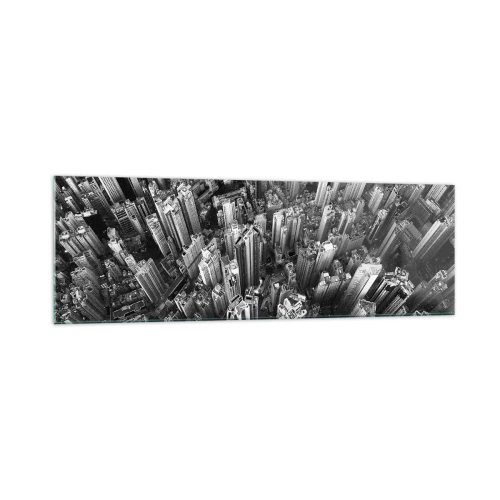 Cuadro sobre vidrio - Impresiones sobre Vidrio - Vista aérea de la ciudad en blanco y negro - 160x50cm - Cada vez más alto - Decoración de pared moderna para salón y dormitorio ARTTOR