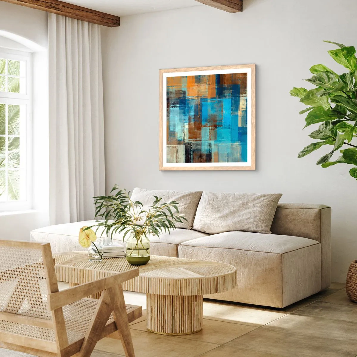 Póster en marco roble claro - A través del velo azul - 40x40 cm