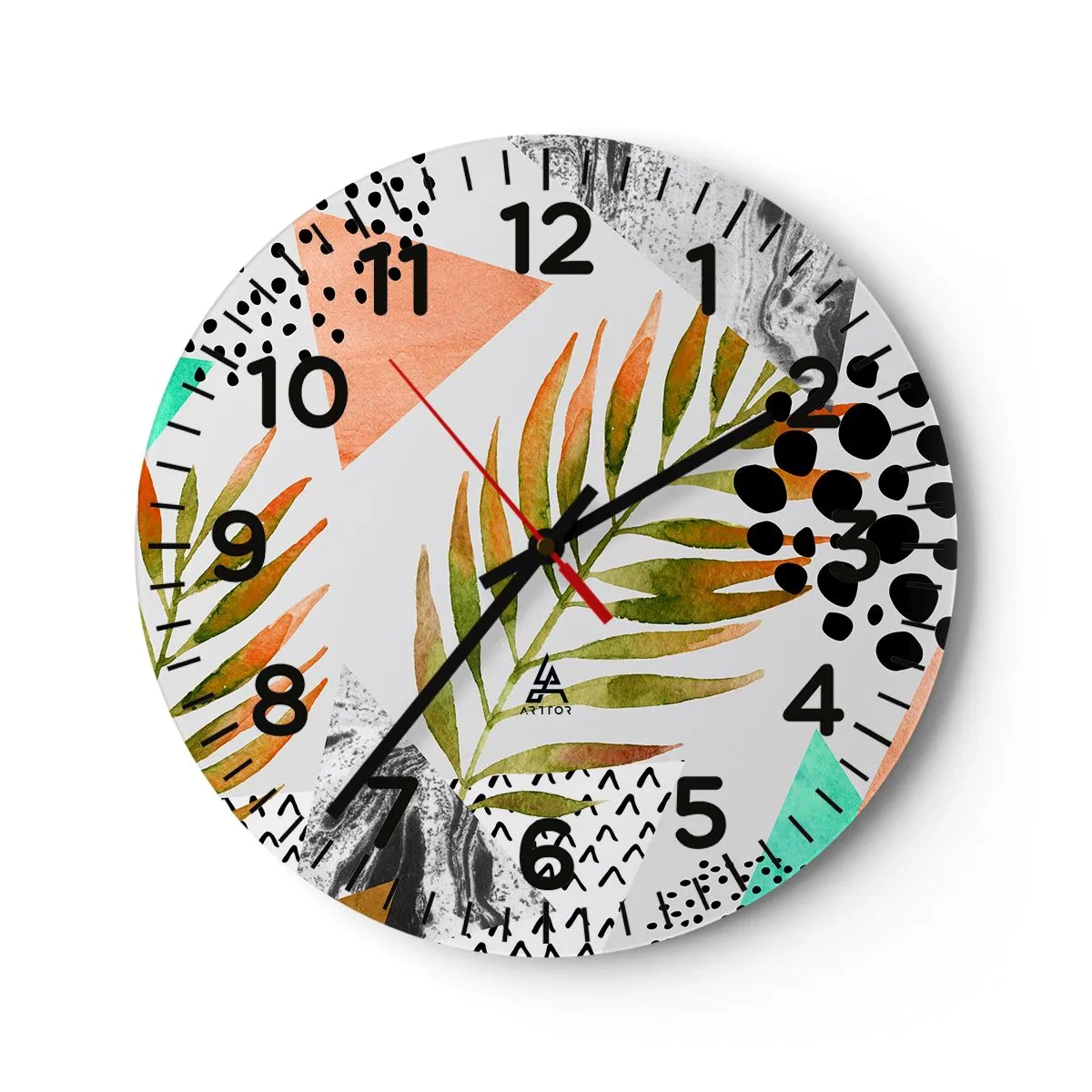 Reloj de pared - Reloj de vidrio - Decoración con hojas de palmera - 40x40 cm
