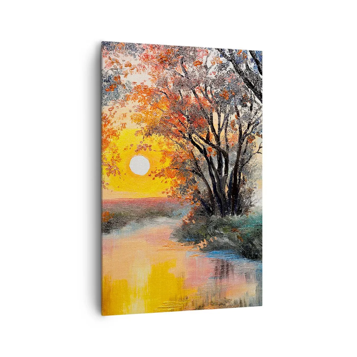 Cuadro sobre lienzo - Impresión de Imagen - Puesta de sol sobre el río en un paisaje otoñal - 80x120cm - Ambiente otoñal - Decoración de pared moderna para salón y dormitorio ARTTOR