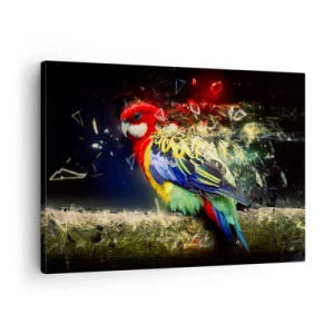 Cuadro sobre lienzo - Impresión de Imagen - Un loro en colores vivos sobre un fondo de efectos de luz. - 70x50cm - Un mensajero del glamour - Decoración de pared moderna para salón y dormitorio ARTTOR