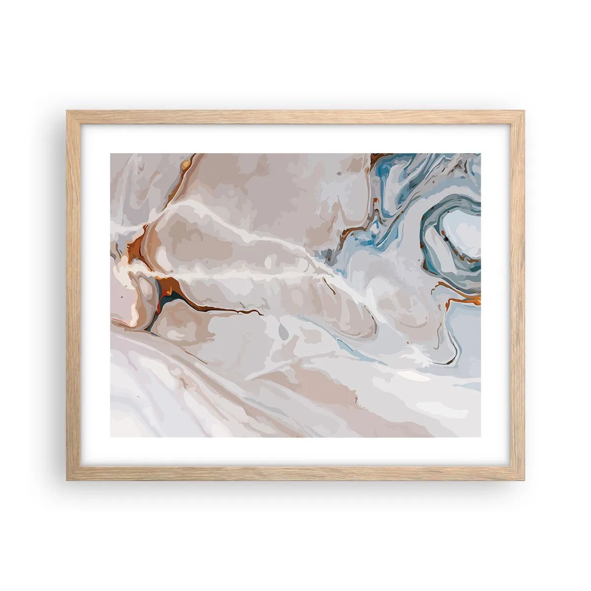 Póster en marco roble claro - El azul serpentea por el blanco - 50x40 cm
